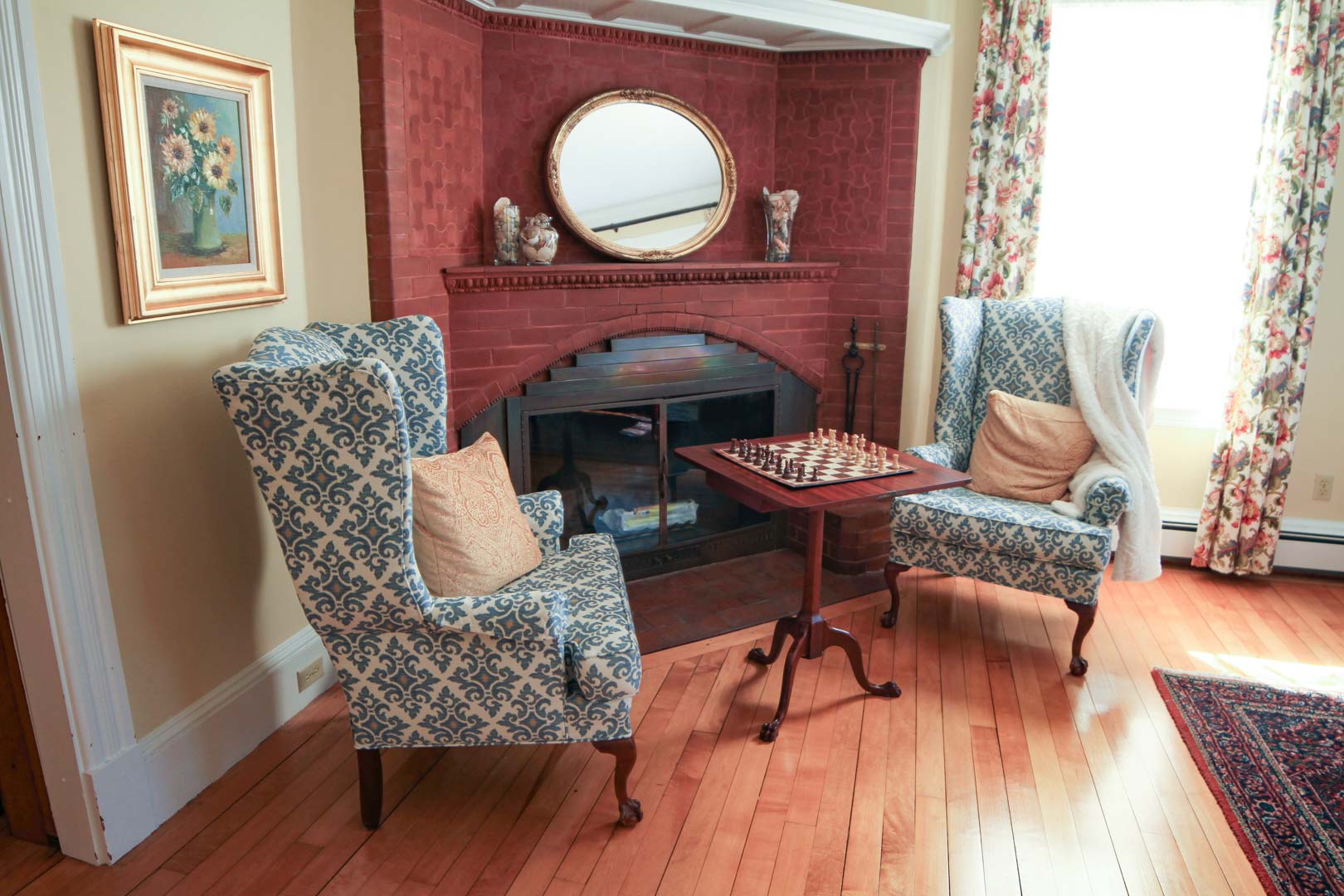 Parlor common area at Scargo Manor Bed and Breakfast in Dennis MA